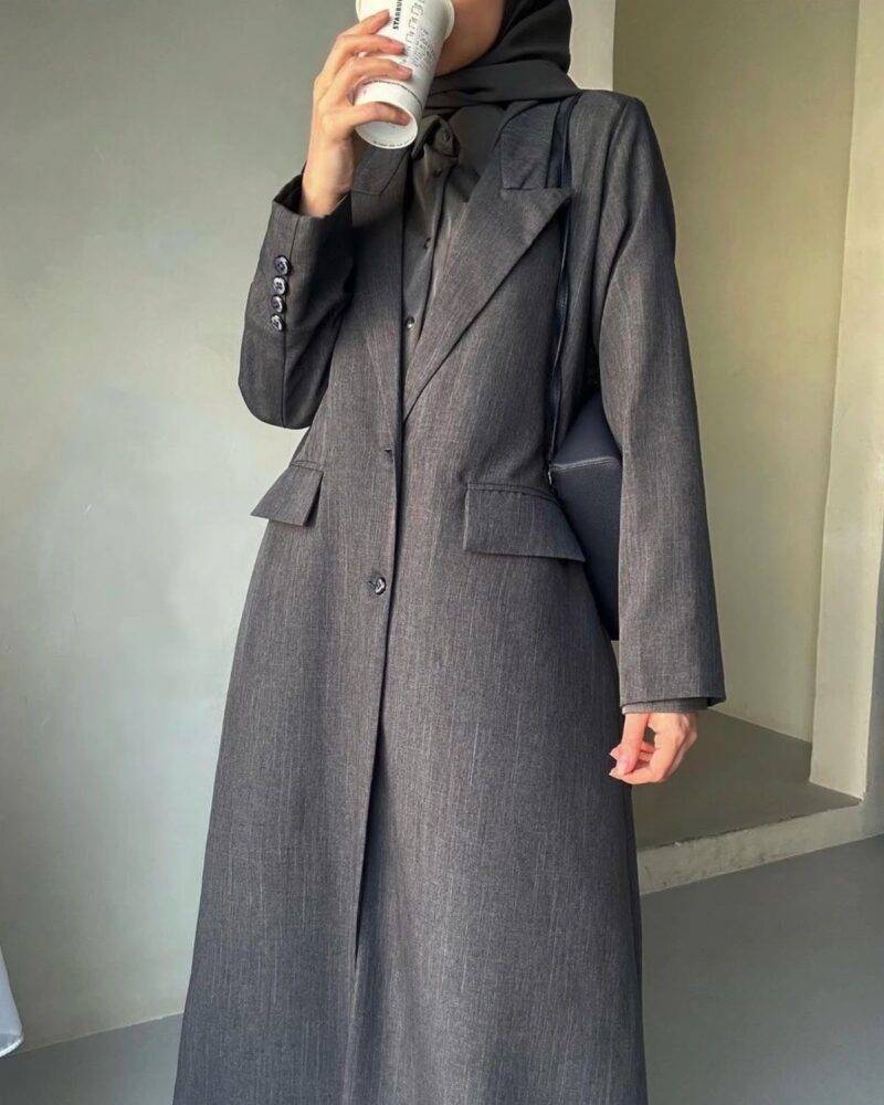 Robe manteau en véritable jean + foulard – Image 3